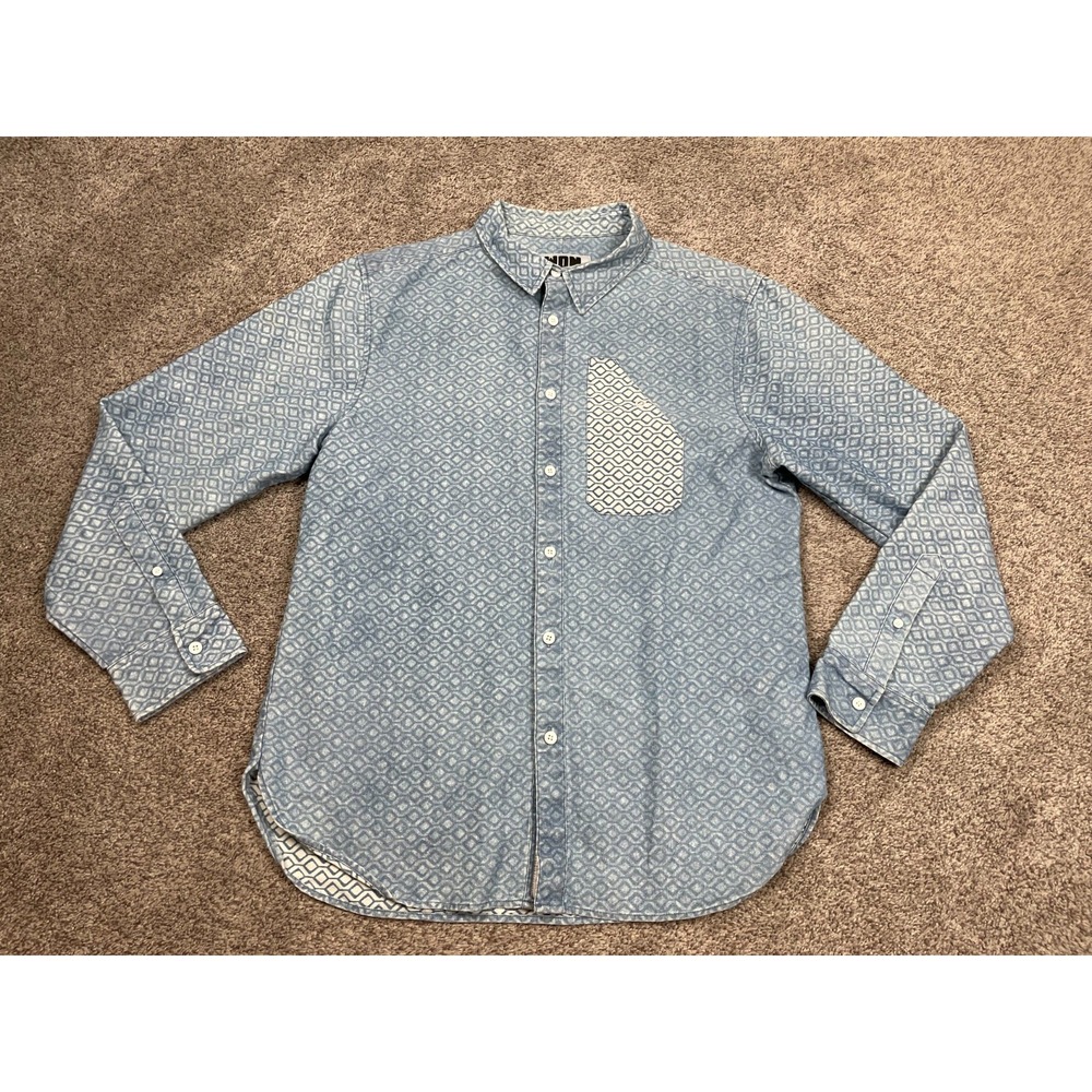 WON Woolf Shirt Mens Medium Button Down Denim Chambray Skater Punk Grunge Funky